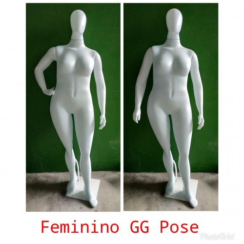 Manequim feminino GG com pose 3 braços cabeça de ovo 