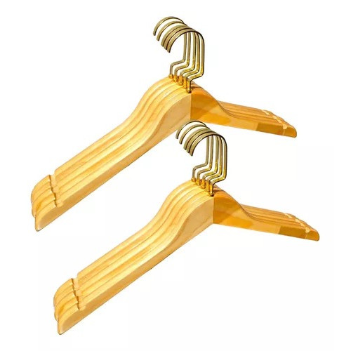 Cabide de Madeira Simples C/ Gancho Luxo Dourado 